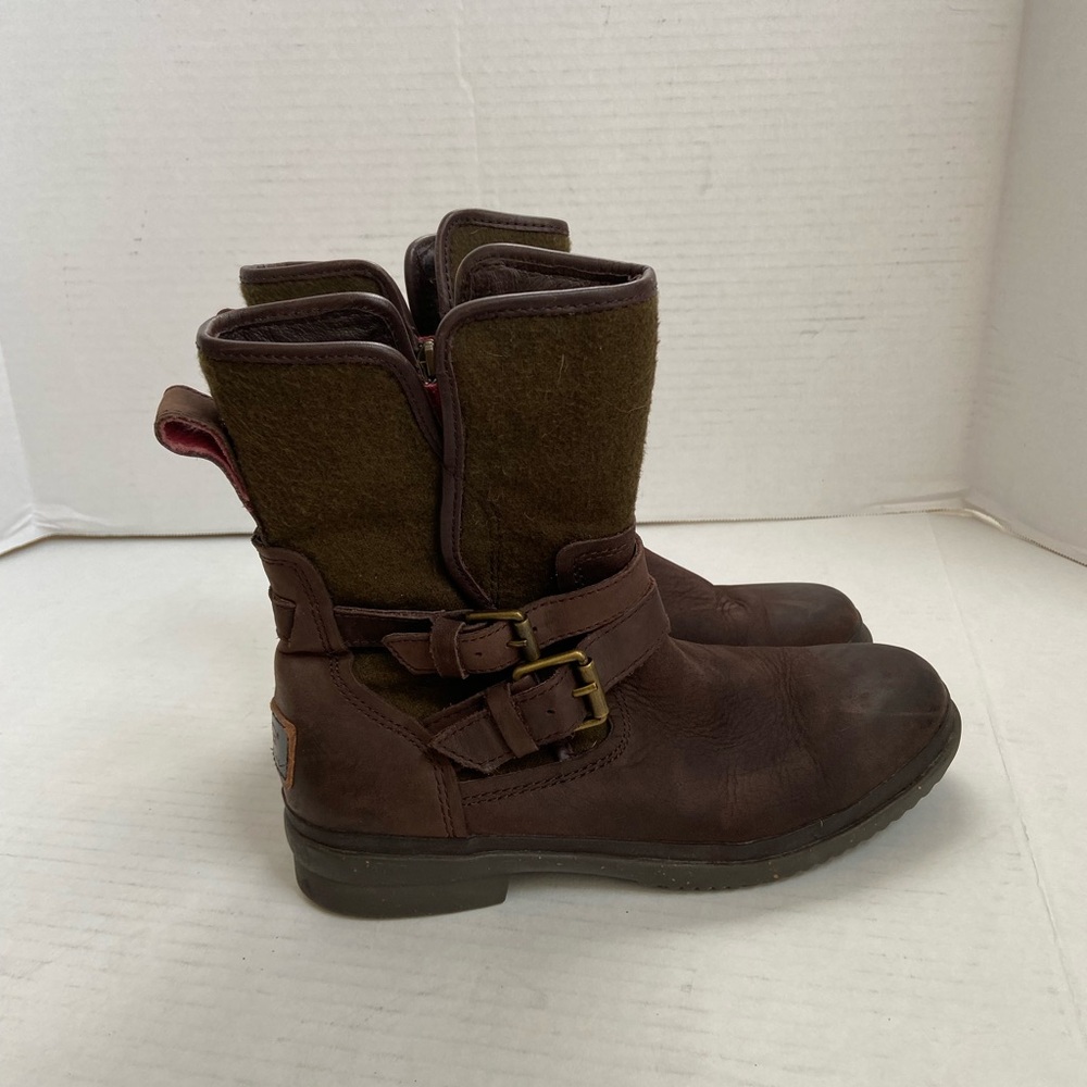 Ugg Leather Boots Booties Womens Brown Short Sz 7 Biker Snow Cold Brown Black